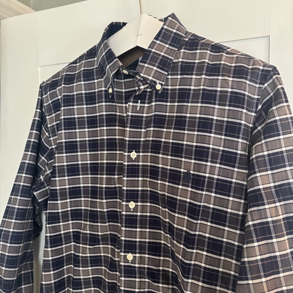 Brooks Brothers Regent Button Down Supima cotton Check plaid navy grey large